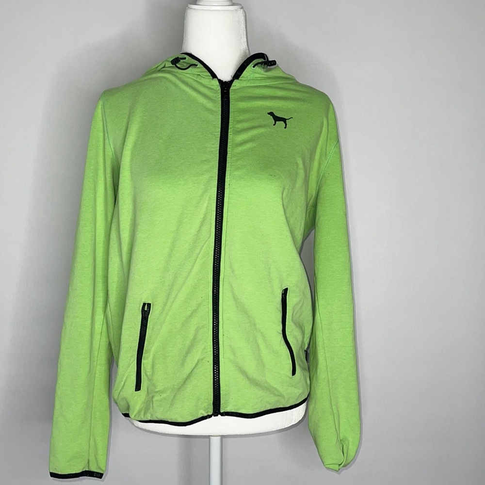 PINK VICTORIA’S SECRET Neon green zip up hoodie